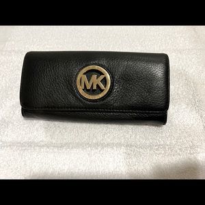Michael Kors black leather wallet with gold trim